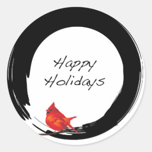 Zen Circle with Christmas Kardinal Runder Aufkleber