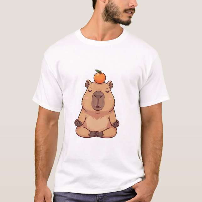 Zen Citrus Capybara – Peaceful Cartoon Capybara T-Shirt (Vorderseite)