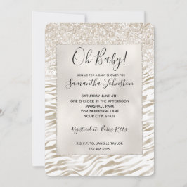 Zen Cream White Cocoa Brown Glitzer Zebra Print Einladung