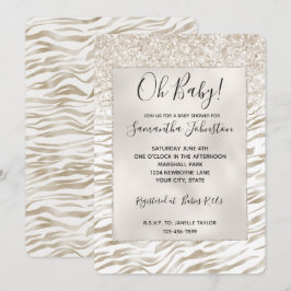 Zen Cream White Cocoa Brown Glitzer Zebra Print Einladung