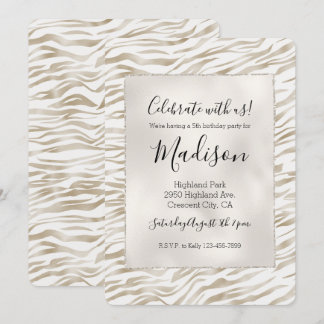 Zen Cream White Cocoa Brown Zebra Print Einladung