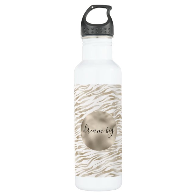 Zen Creme Weißer Kakao Braune Zebra Print Edelstahlflasche (Vorderseite)