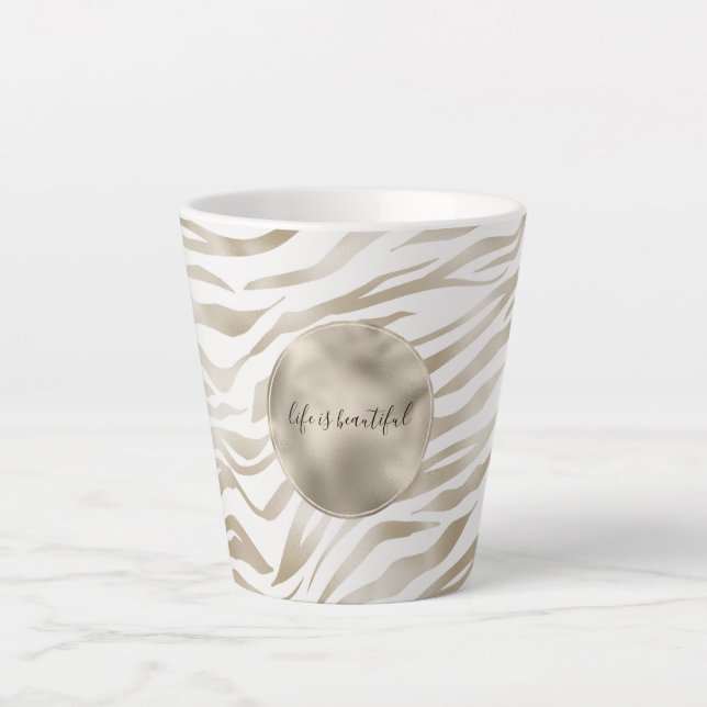 Zen Creme Weißer Kakao Braune Zebra Print Milchtasse (Vorderseite)