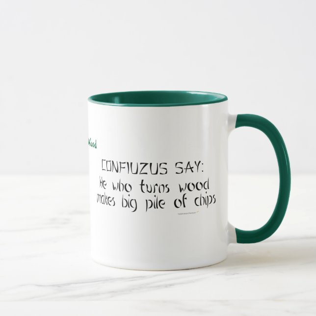 Zen drôle de Woodturner indiquant la tasse nommée (Droite)