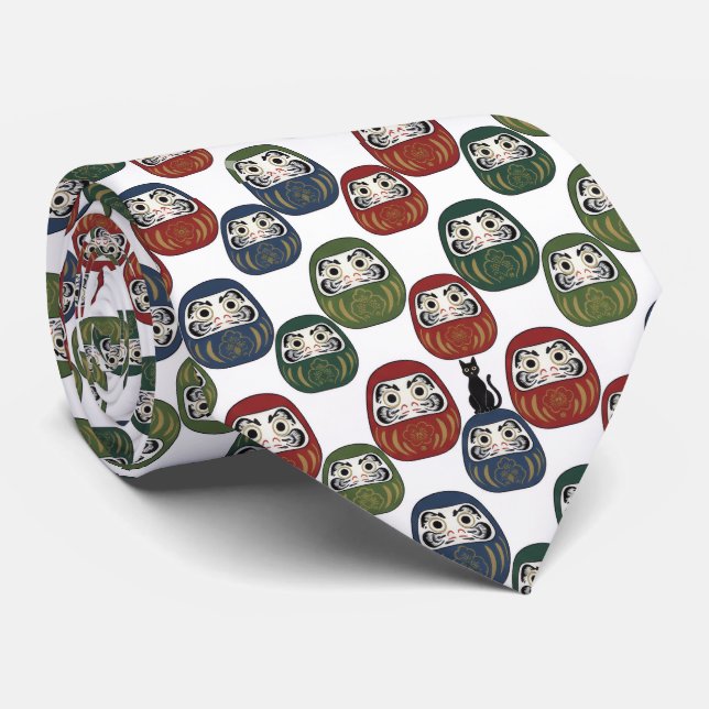 Zen Elegance: Traditional Japanese Daruma Textile  Krawatte (Gerollt)