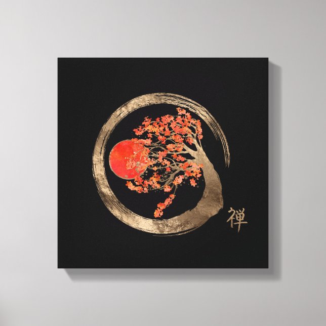 Zen Enso Circle and Golden Sakura Tremola Leinwanddruck (Vorderseite)
