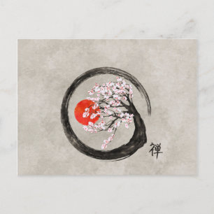 Zen Enso Circle and Sakura Tree on Canvas Feiertagspostkarte