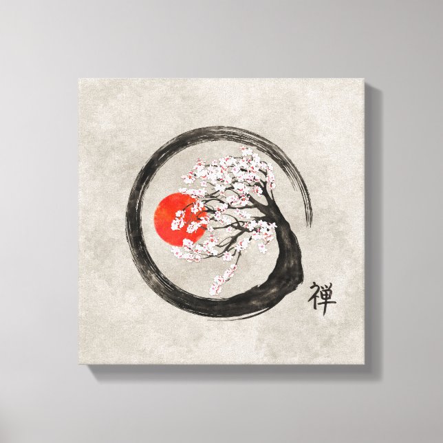 Zen Enso Circle and Sakura Tree on Leinwand (Vorderseite)