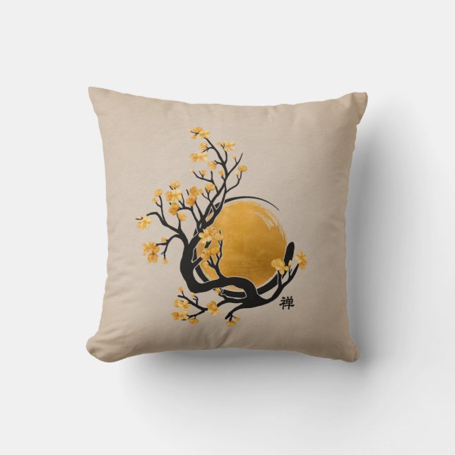 Zen Enso Circle, Golden Sun und Sakura Blossom Kissen (Vorderseite)