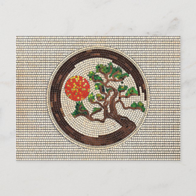 Zen Enso Circle und Bonsai Tree Mosaic Postkarte (Vorderseite)