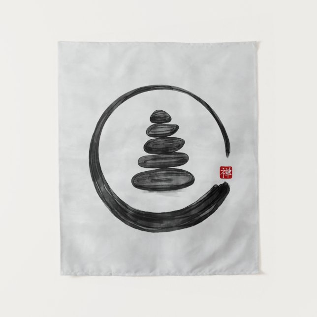 Zen Enso Circle und Zen Steine - Wasserfarbe Wandteppich (Vorderseite)