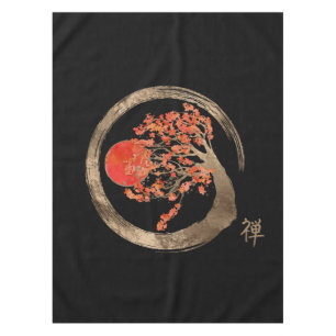 Zen Enso Kreis und goldener Kirschblüte-Baum Tischdecke