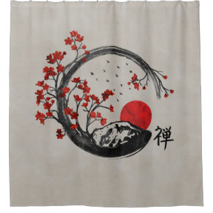 Zen Enso Kreis und Kirschblüte-Niederlassungen Duschvorhang