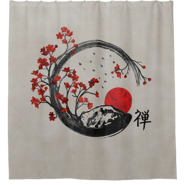 Zen Enso Kreis und Kirschblüte-Niederlassungen Duschvorhang (Vorderseite)
