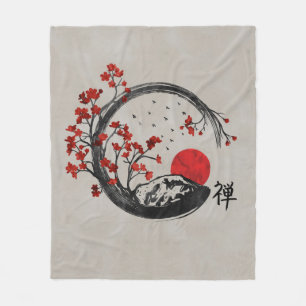 Zen Enso Kreis und Kirschblüte-Niederlassungen Fleecedecke