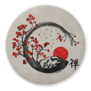 Zen Enso Kreis und Kirschblüte-Niederlassungen Keramikknauf