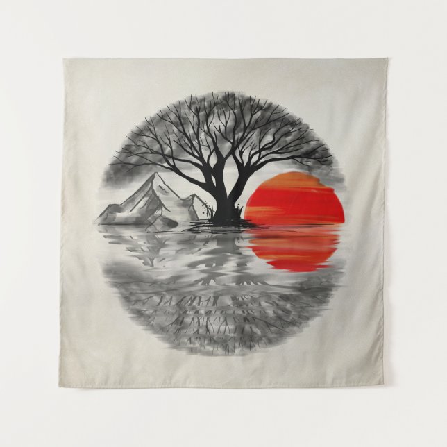 Zen Enso Sunset Wandteppich (Vorderseite)