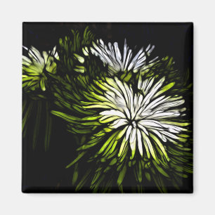 Zen floral Lime white Chrysanthemum Magnet