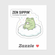 Zen Frog Tea Sticker – Chill Cute Cloud Animal