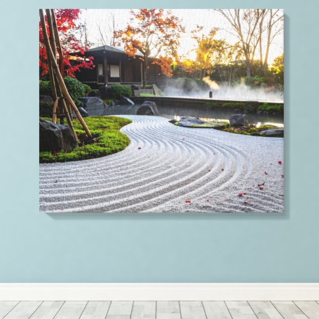 Zen Garden mit Raked Sand und japanischen Ahorn Leinwanddruck (Von Creator hochgeladen)