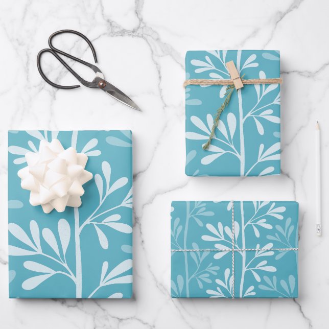 Zen Garden Stems Minimal Botanical Ocean Geschenkpapier Set (Vorderseite)