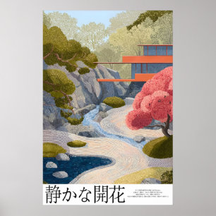 Zen-Garten-Landschaftsposter Rosa Baum, geharkter Poster