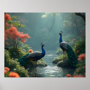 Zen-Garten mit Pfauen Poster
