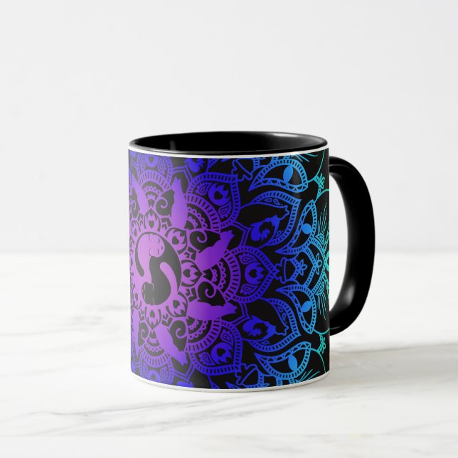 Zen-Hennastrauch-Mandala-Hippie-Katze Tasse (VorderseiteRechts)