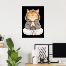 Zen-Katze im Hoodie – Süße meditierende Cartoon-Ka