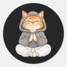 Zen-Katze im Hoodie – Süße meditierende Cartoon-Ka