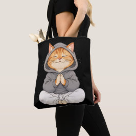 Zen-Katze im Hoodie – Süße meditierende Cartoon-Ka Tasche