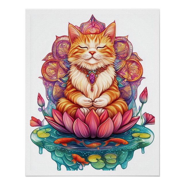 Zen Katzen Vibes � meditierende Katze psychedelisc Poster (Vorderseite)