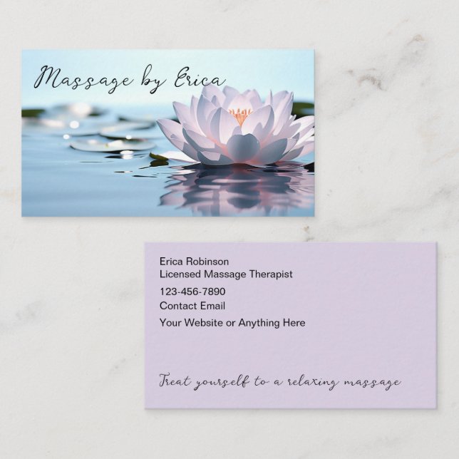 Zen lizenzierter Massagetherapeut Lotus Blume Visitenkarte (Vorne/Hinten)
