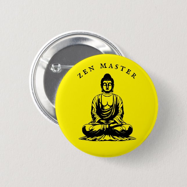 Zen Master - Buddha Meditation Gelb Button (Vorne & Hinten)