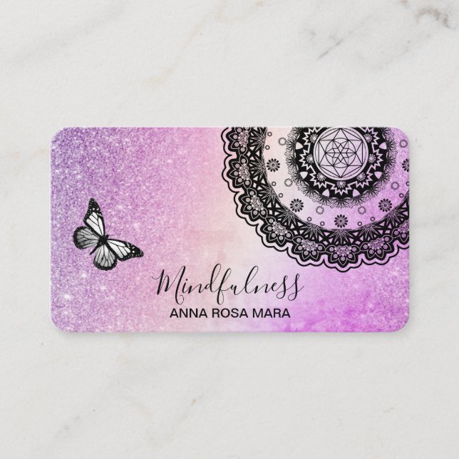 *~* Zen Meditation Schmetterling Reiki Mandala Visitenkarte (Vorderseite)