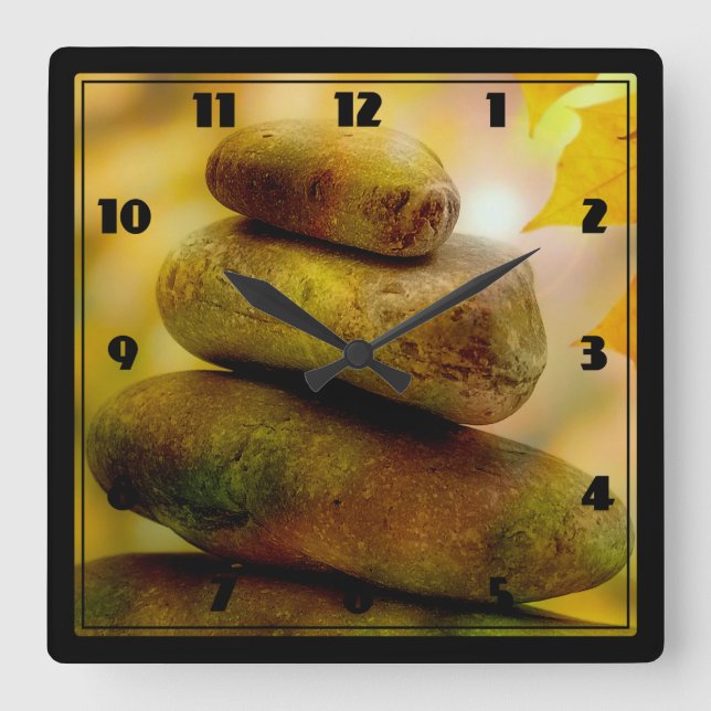 Zen meditation stones quadratische wanduhr (Vorderseite)