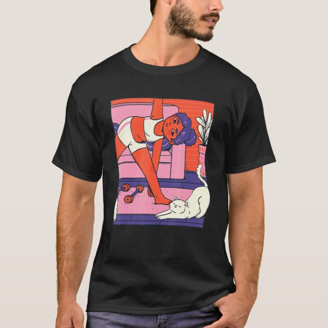 Zen Meditation Yoga Cat Vaporwave Omm T-Shirt (Vorderseite)