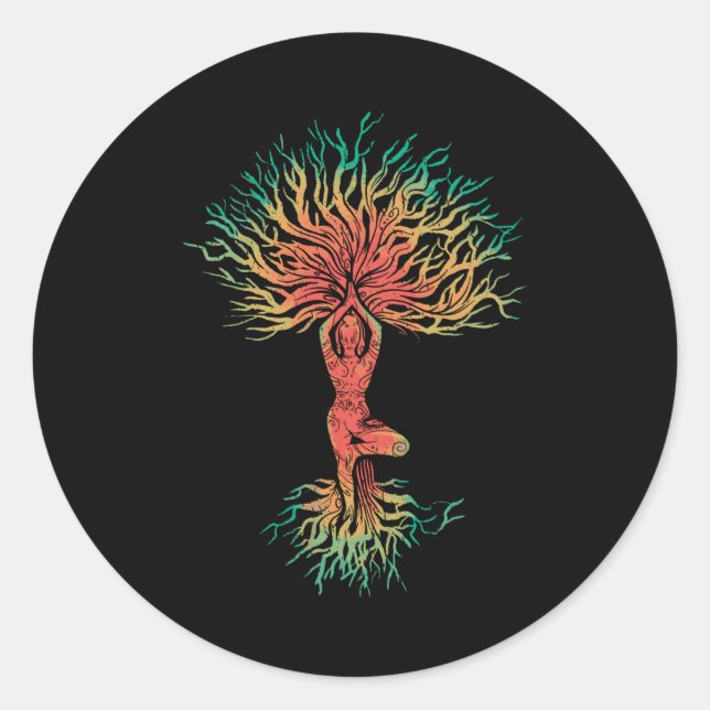 Zen Meditation Yoga Life Tree Omm Geschenk Runder Aufkleber (Vorderseite)