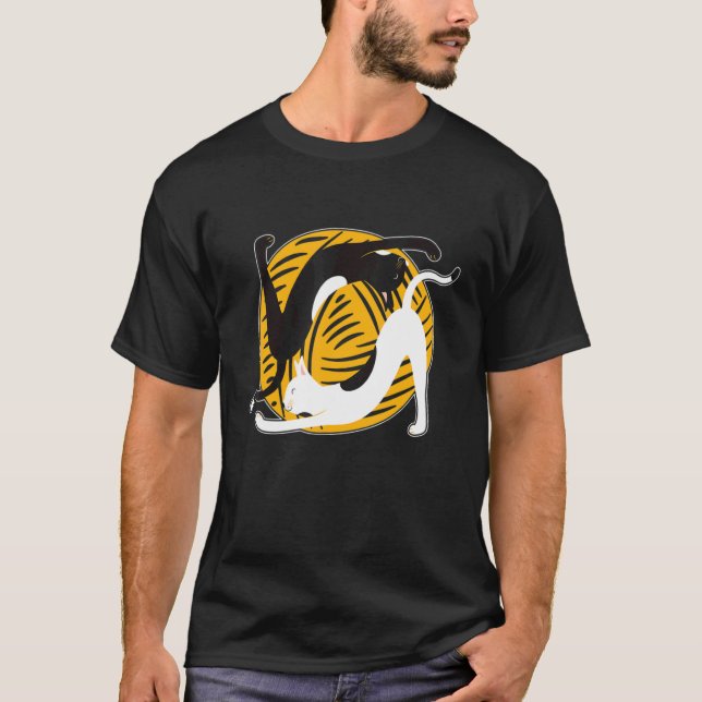 Zen Meditation Yoga Ying Yang Cat Omm T-Shirt (Vorderseite)