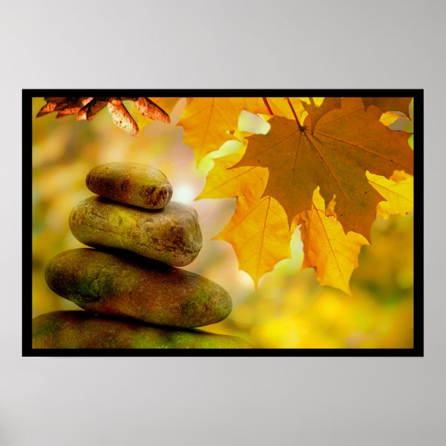 Zen-Meditationsteine und Ahornmassage-Blätter Poster (Vorne)