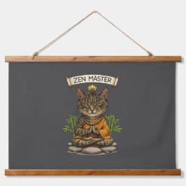 Zen-Meister-Katze Lustige Chill Graue Tabby-Katze  Wandteppich Mit Holzrahmen