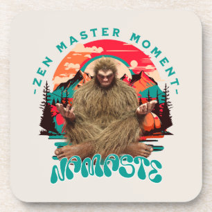 Zen-Meister-Moment Bigfoot-Meditation Retro-Art Getränkeuntersetzer