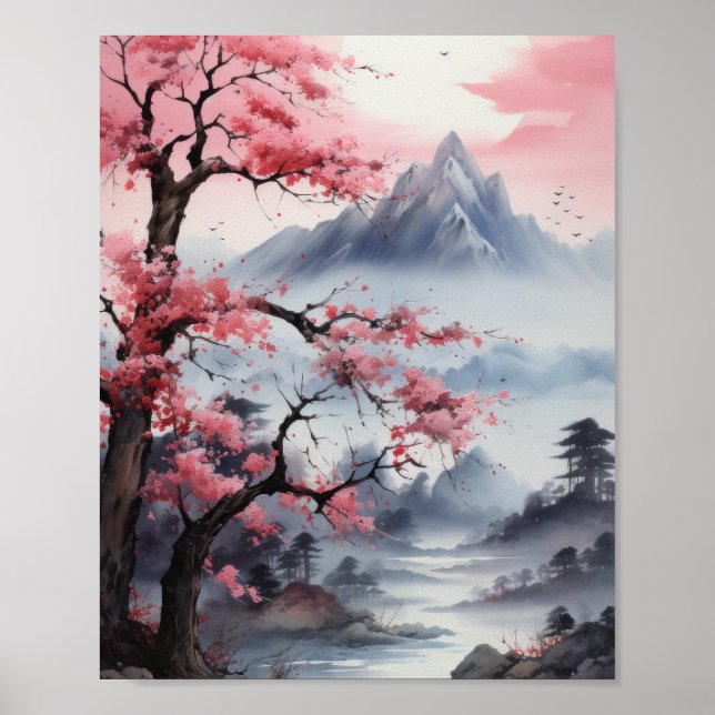 Zen Minimalistische japanische Landschaftsmalerei  Poster (Vorne)
