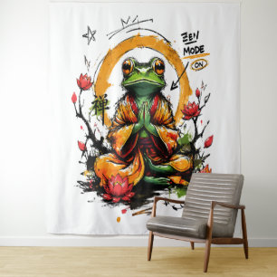 Zen-Modus aktiviert meditierender Frosch-Mönch Wandteppich