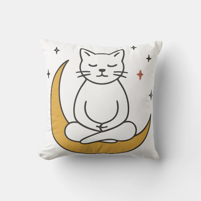 Zen Moon Cat Meditation Art Kissen (Vorderseite)