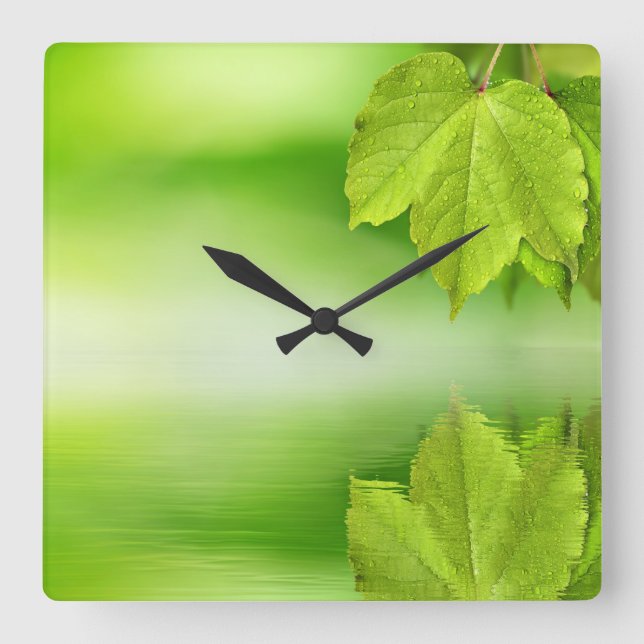Zen Nature Blätter Wall Clock Quadratische Wanduhr (Vorderseite)