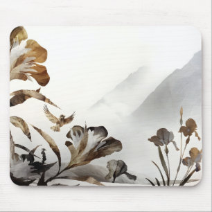 Zen Nebelberg Vögel Minimalistische Natur Mousepad