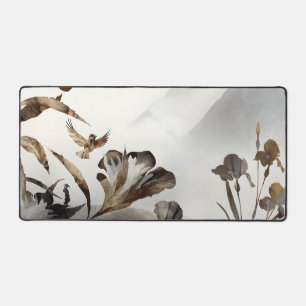 Zen Nebelberg Vögel Minimalistische Natur Schreibtischunterlage