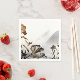 Zen Nebelberg Vögel Minimalistische Natur Serviette