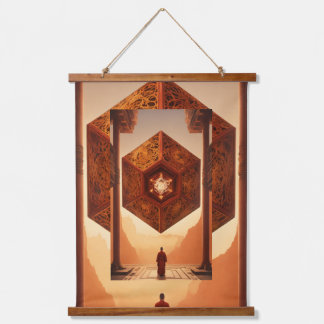 "Zen Octopus: Fraktal Tesseract Reflection" Wandteppich Mit Holzrahmen